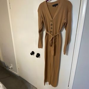 ELOQUII camel long sleeve knit jumpsuit